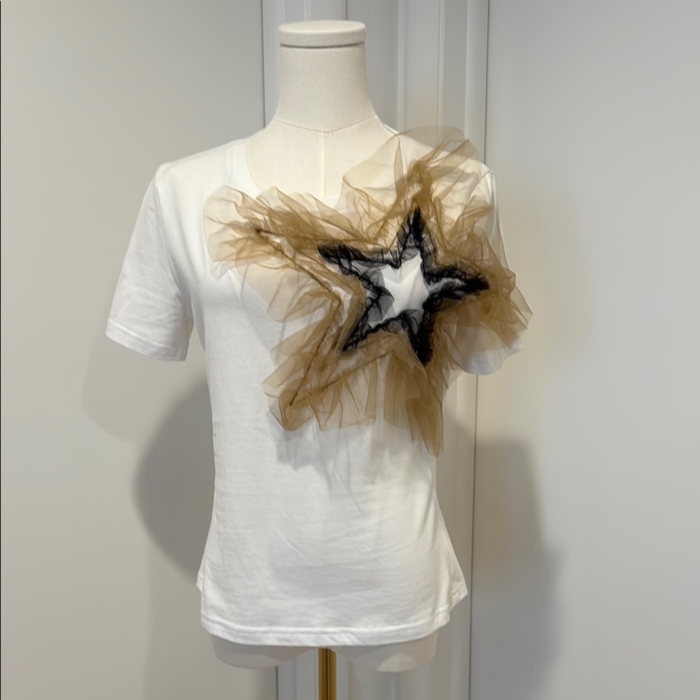 White T-Shirt with Tulle Star Design